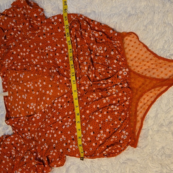 Free People Call Me Later Floral Ruffle Printed Bodysuit Sz M Color Orange/White - Picture 7 of 12